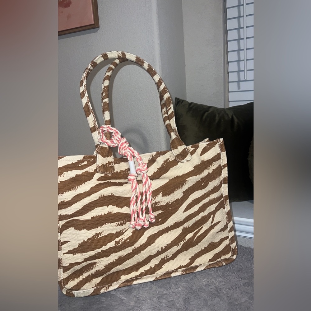 Vince Camuto Zebra Print Canvas Tote Bag